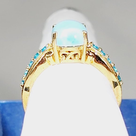 Larimar & Neon Apatite ring in 14K YG over 925 SS 4.90 ct size 8 - Picture 6 of 6